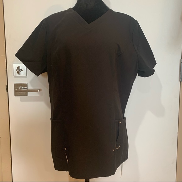 HALARA V-Neck Xtra Large Short Sleeve 2 Pockets Split Hem Stud Work Blouse/Scrub - Picture 1 of 6